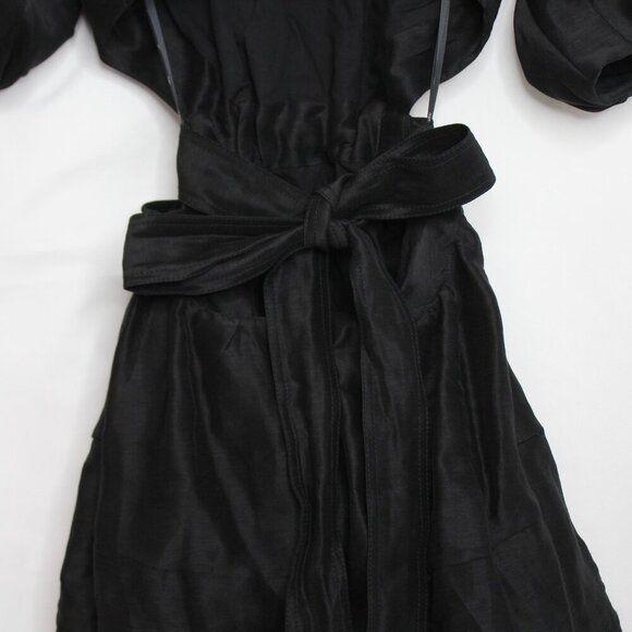 Aje Psychedelia Puff Sleeve Cut Out Mini Dress Tie Back Black Size Medium/8 - Picture 12 of 16